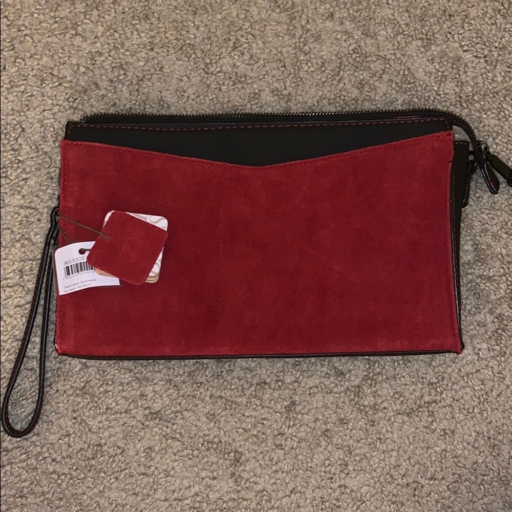 Bata clutch/bag red suede with leather